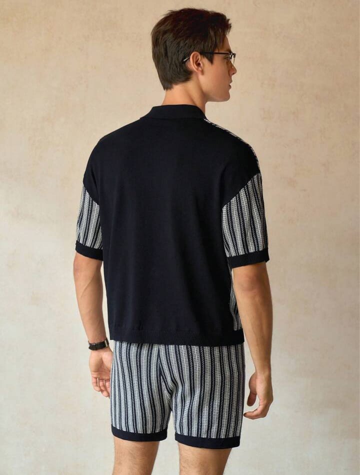 Men's Casual Striped Knit Shirt & Short Set